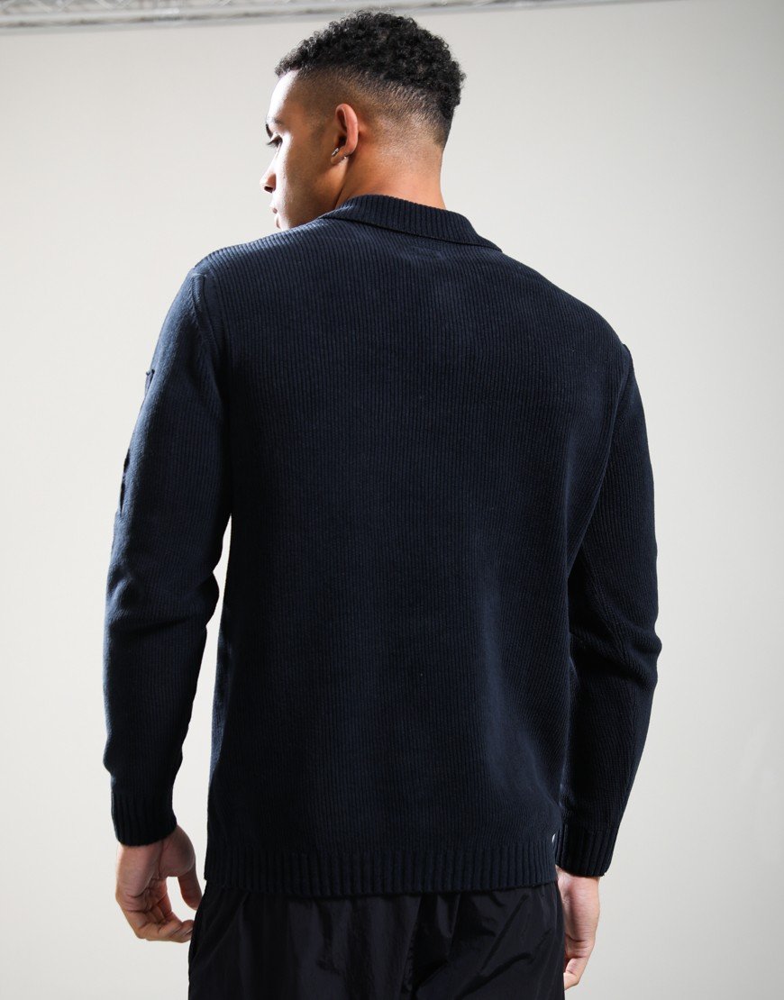 C.P. Company Chenille Cotton Long Sleeve Polo Shirt Total Eclipse