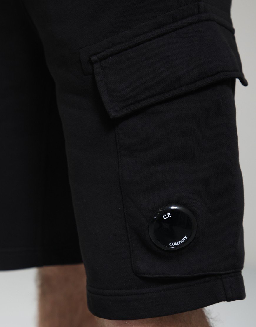 C.P. Company Cotton Diagonal Fleece Cargo Sweat Shorts Black