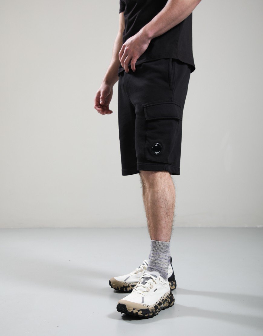 C.P. Company Cotton Diagonal Fleece Cargo Sweat Shorts Black