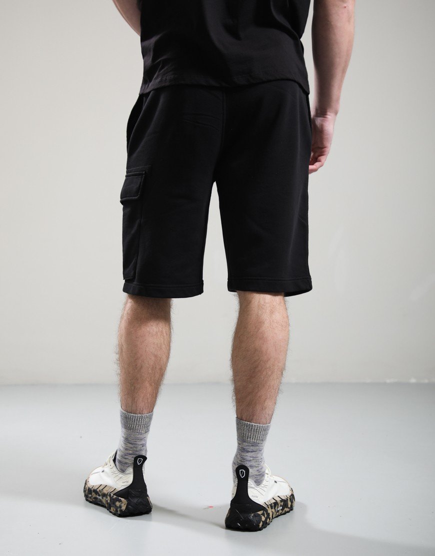 C.P. Company Cotton Diagonal Fleece Cargo Sweat Shorts Black