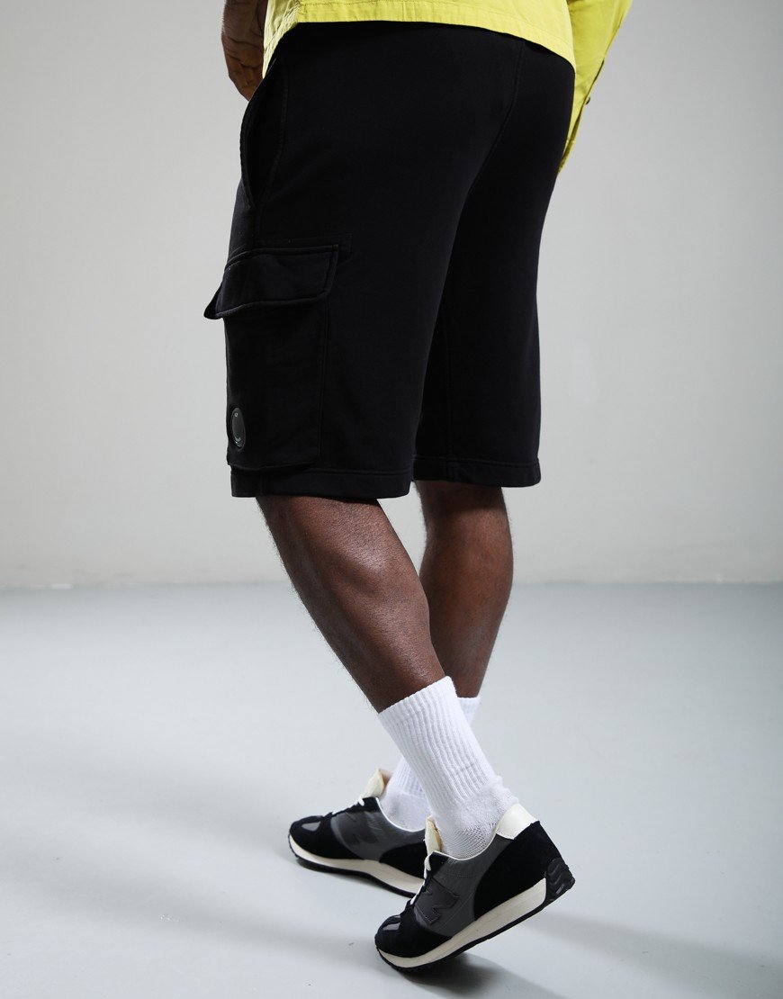 C.P. Company Cotton Diagonal Fleece Cargo Sweat Shorts Black