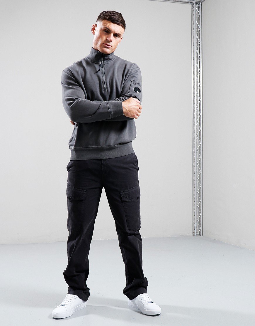 C.P. Company Diagonal Lens 1/2 Zip Sweat Smoked Pearl