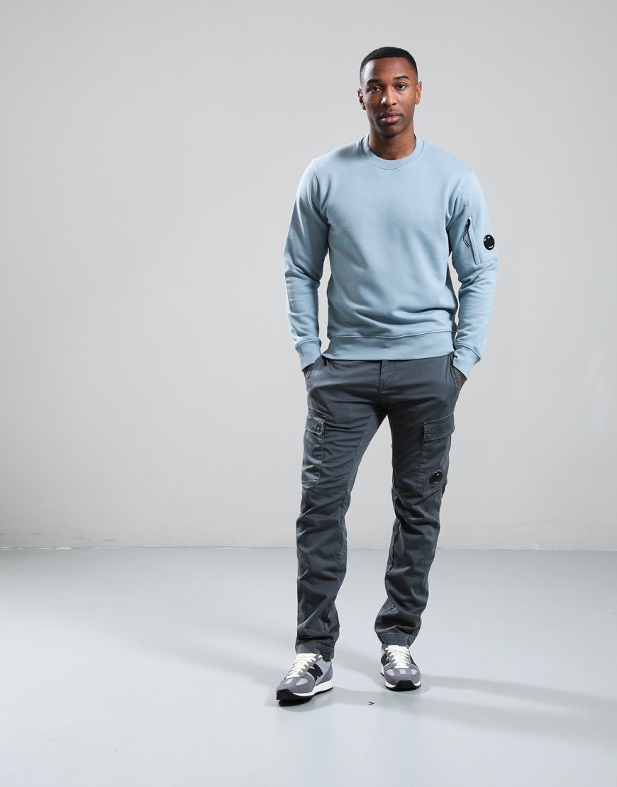 C.P. Company Diagonal Raised Fleece Crew Neck Lens Sweat Silver Blue