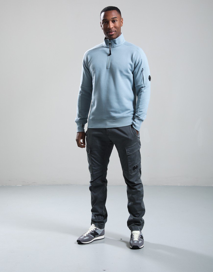 C.P. Company Diagonal Raised Fleece Half Zip Lens Sweat Silver Blue