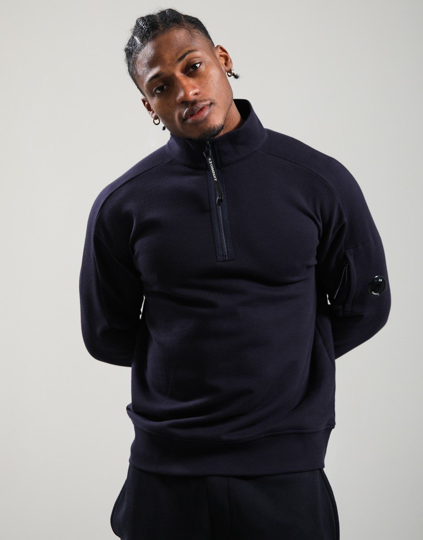 C.P. Company Diagonal Raised Fleece Half Zip Lens Sweatshirt Total Eclipse
