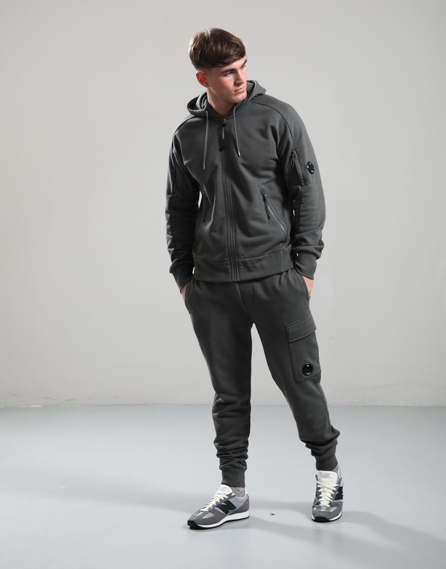 C.P. Company Diagonal Raised Fleece Lens Hoodie Gunmetal