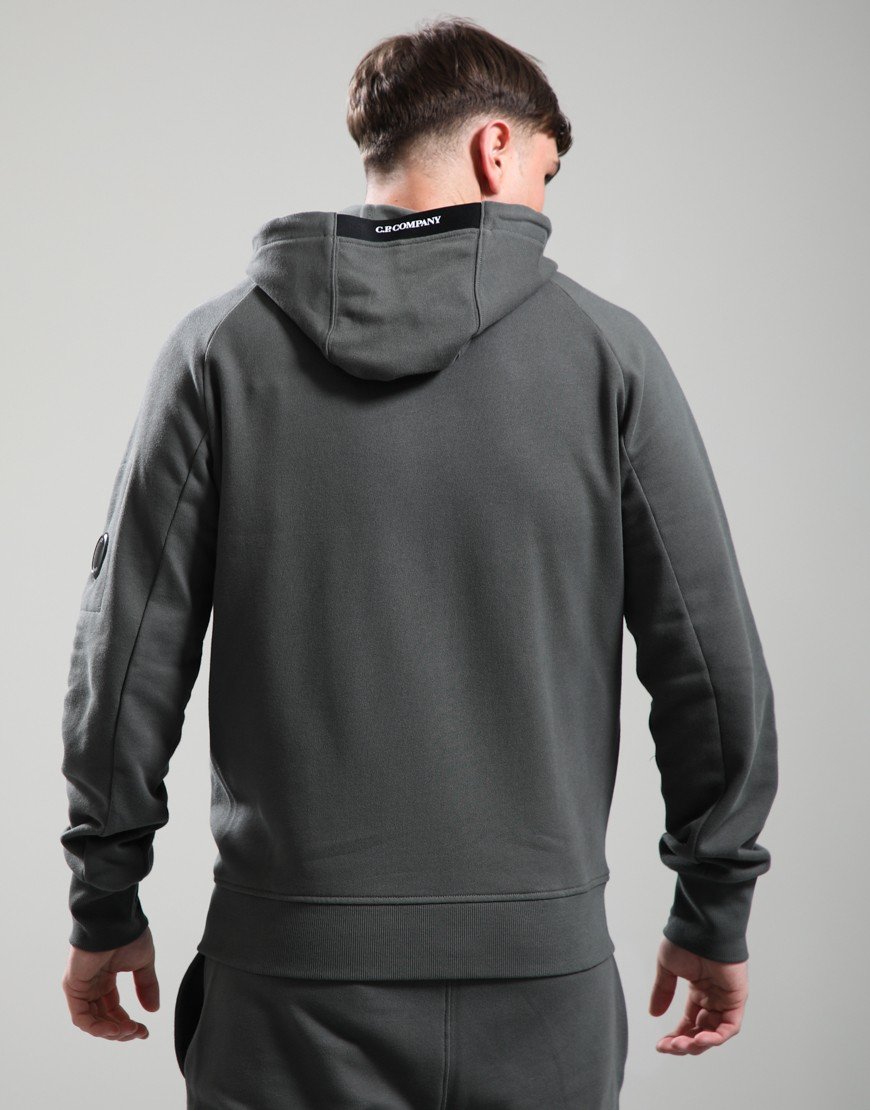 C.P. Company Diagonal Raised Fleece Lens Hoodie Gunmetal