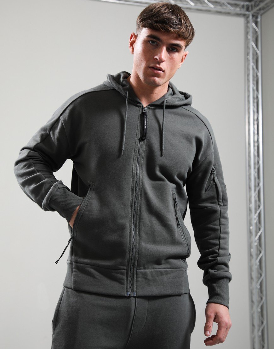 C.P. Company Diagonal Raised Fleece Lens Hoodie Gunmetal
