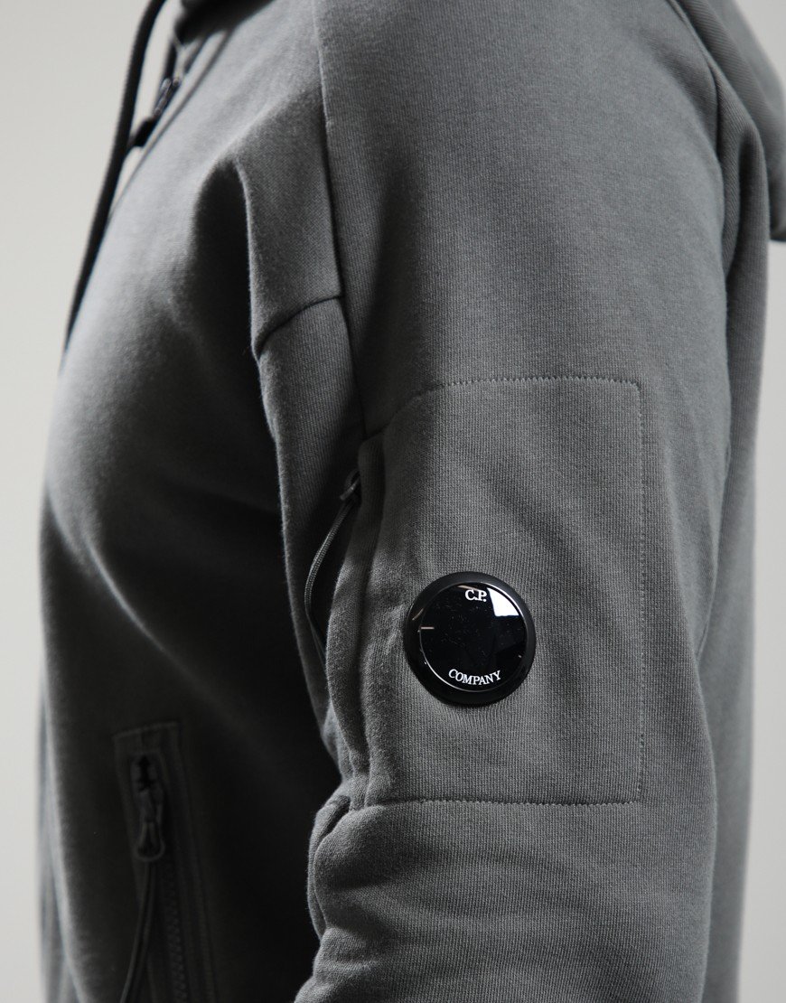 C.P. Company Diagonal Raised Fleece Lens Hoodie Gunmetal