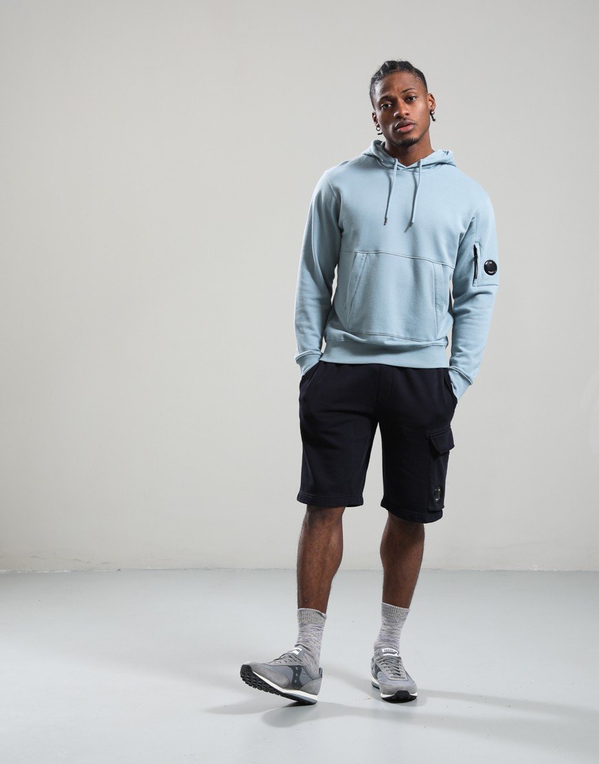 C.P. Company Diagonal Raised Fleece Hooded Lens Sweatshirt Silver Blue