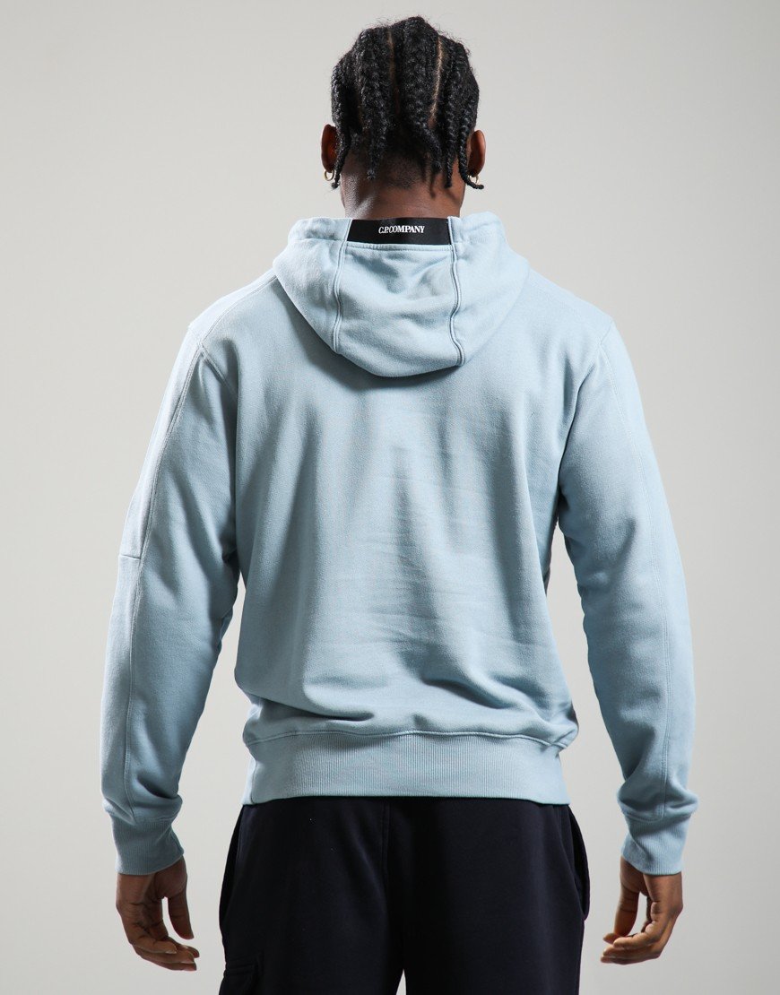 C.P. Company Diagonal Raised Fleece Hooded Lens Sweatshirt Silver Blue