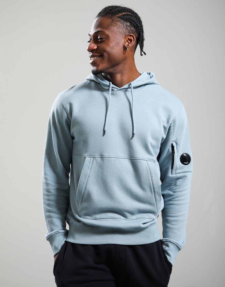C.P. Company Diagonal Raised Fleece Hooded Lens Sweatshirt Silver Blue