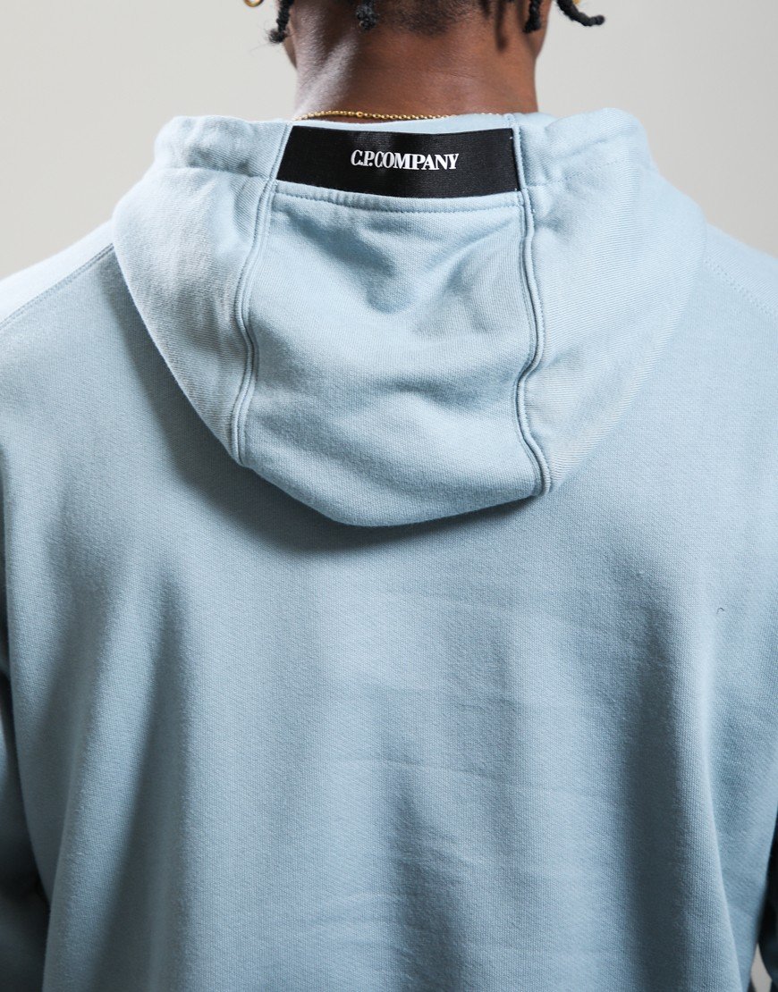 C.P. Company Diagonal Raised Fleece Hooded Lens Sweatshirt Silver Blue