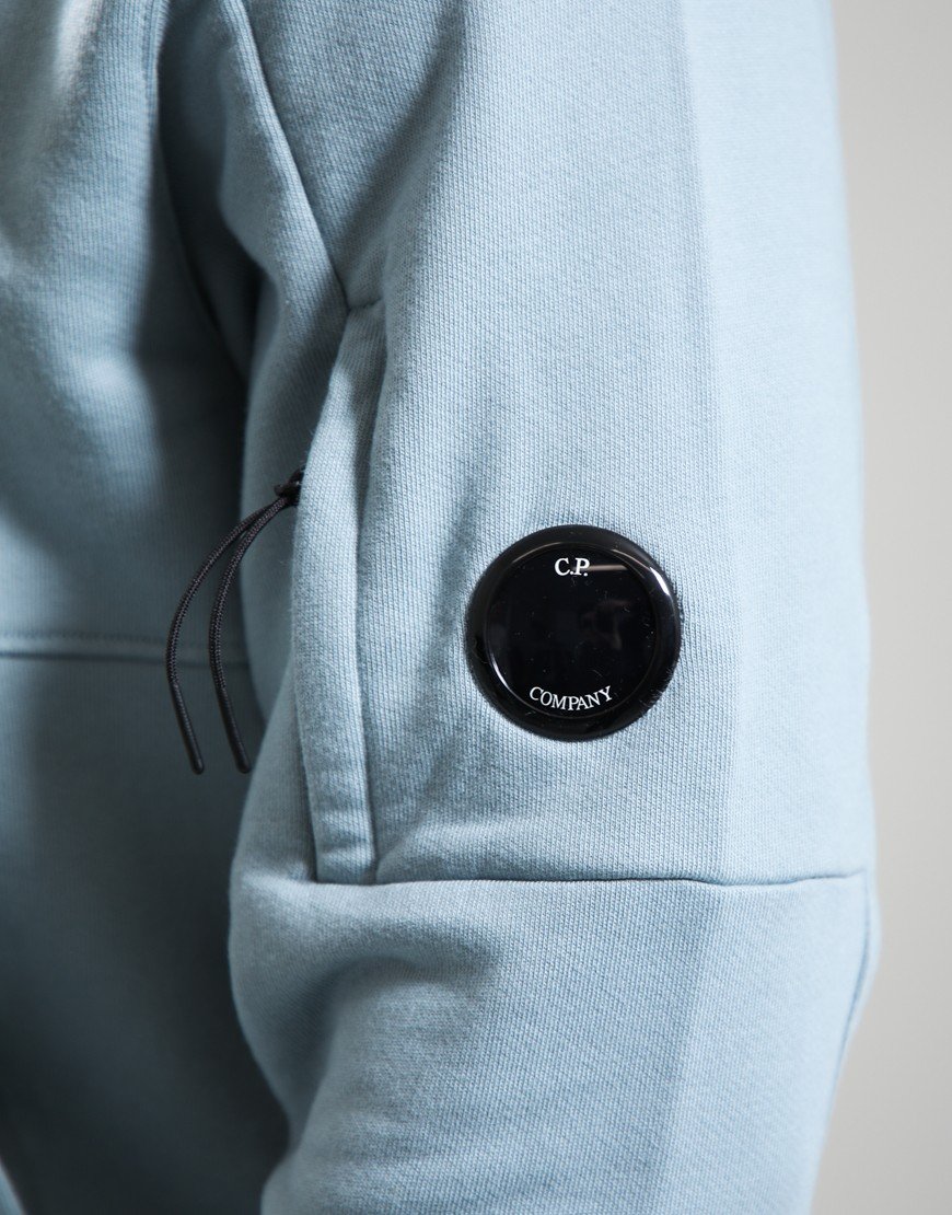 C.P. Company Diagonal Raised Fleece Hooded Lens Sweatshirt Silver Blue