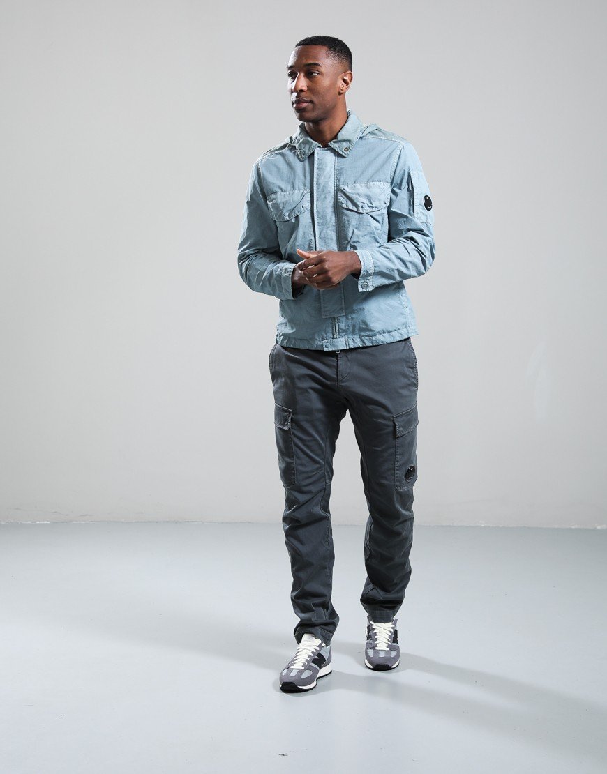 C.P. Company Flatt Nylon Mixed Goggle Overshirt Silver Blue