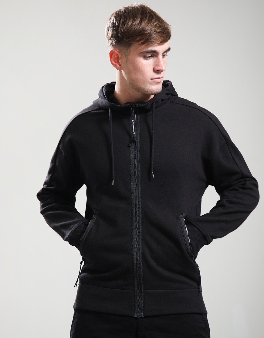 C.P. Company Diagonal Raised Hooded Fleece Black