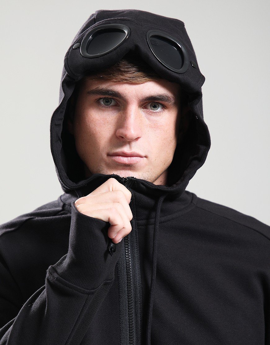 C.P. Company Diagonal Raised Hooded Fleece Black
