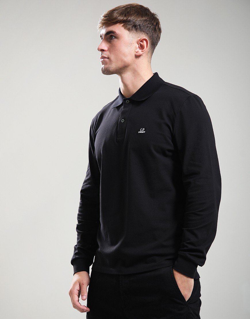 C.P. Company Stretch Piquet Long Sleeve Polo Black