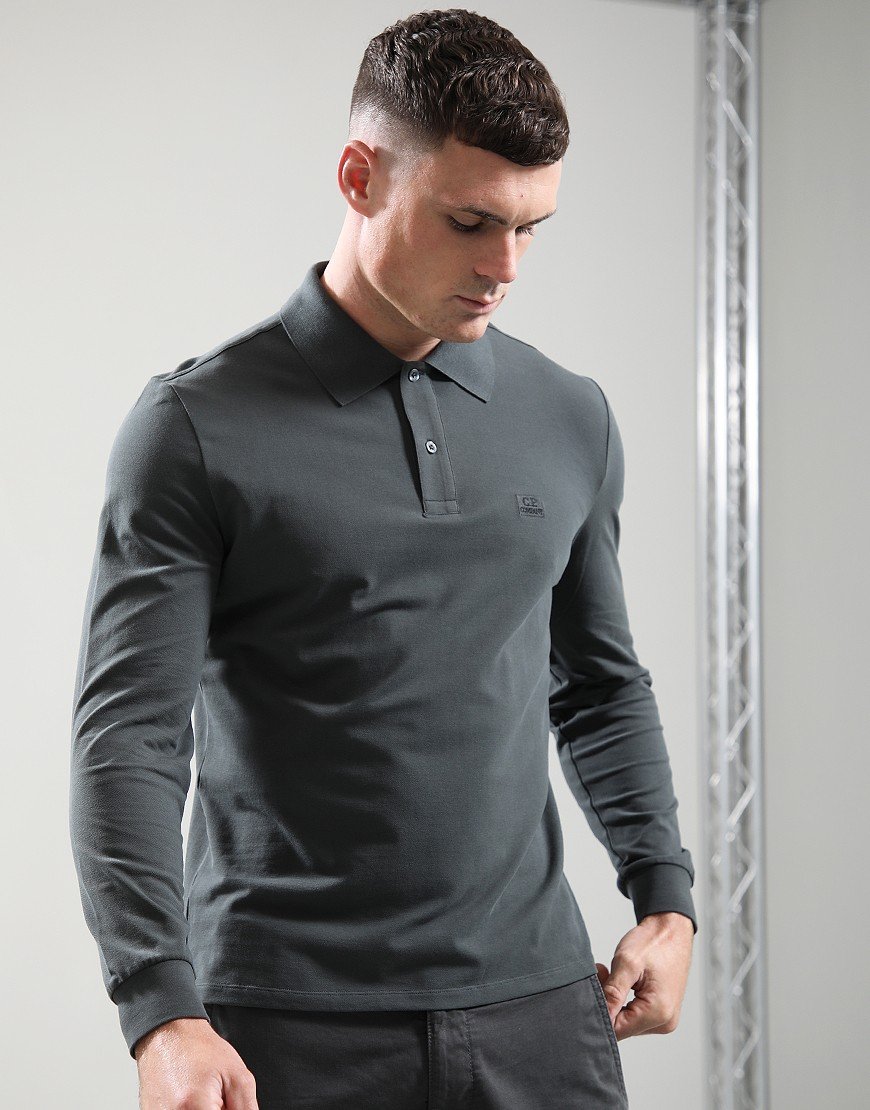 C.P. Company Stretch Long Sleeve Polo Shirt Dark Shadow