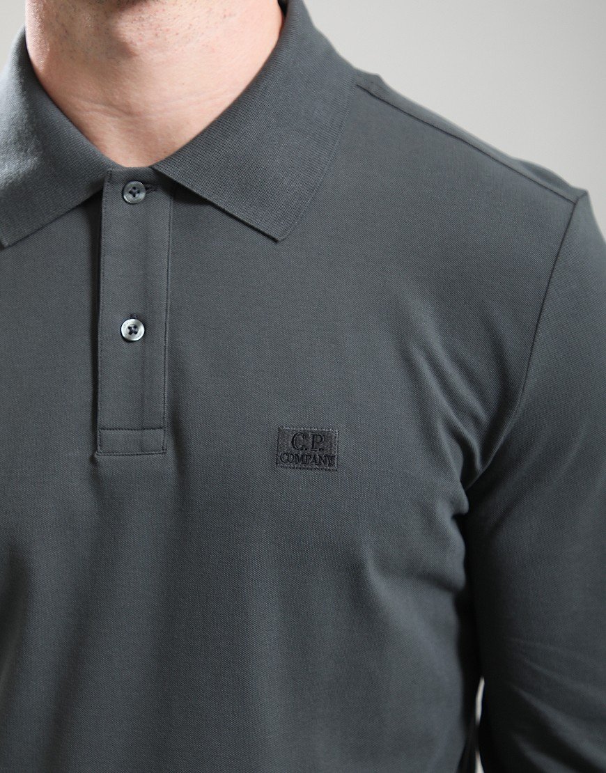 C.P. Company Stretch Long Sleeve Polo Shirt Dark Shadow