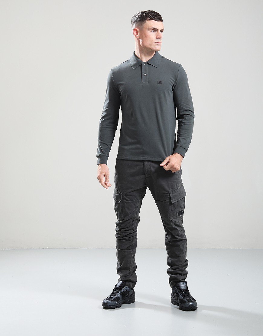 C.P. Company Stretch Long Sleeve Polo Shirt Dark Shadow