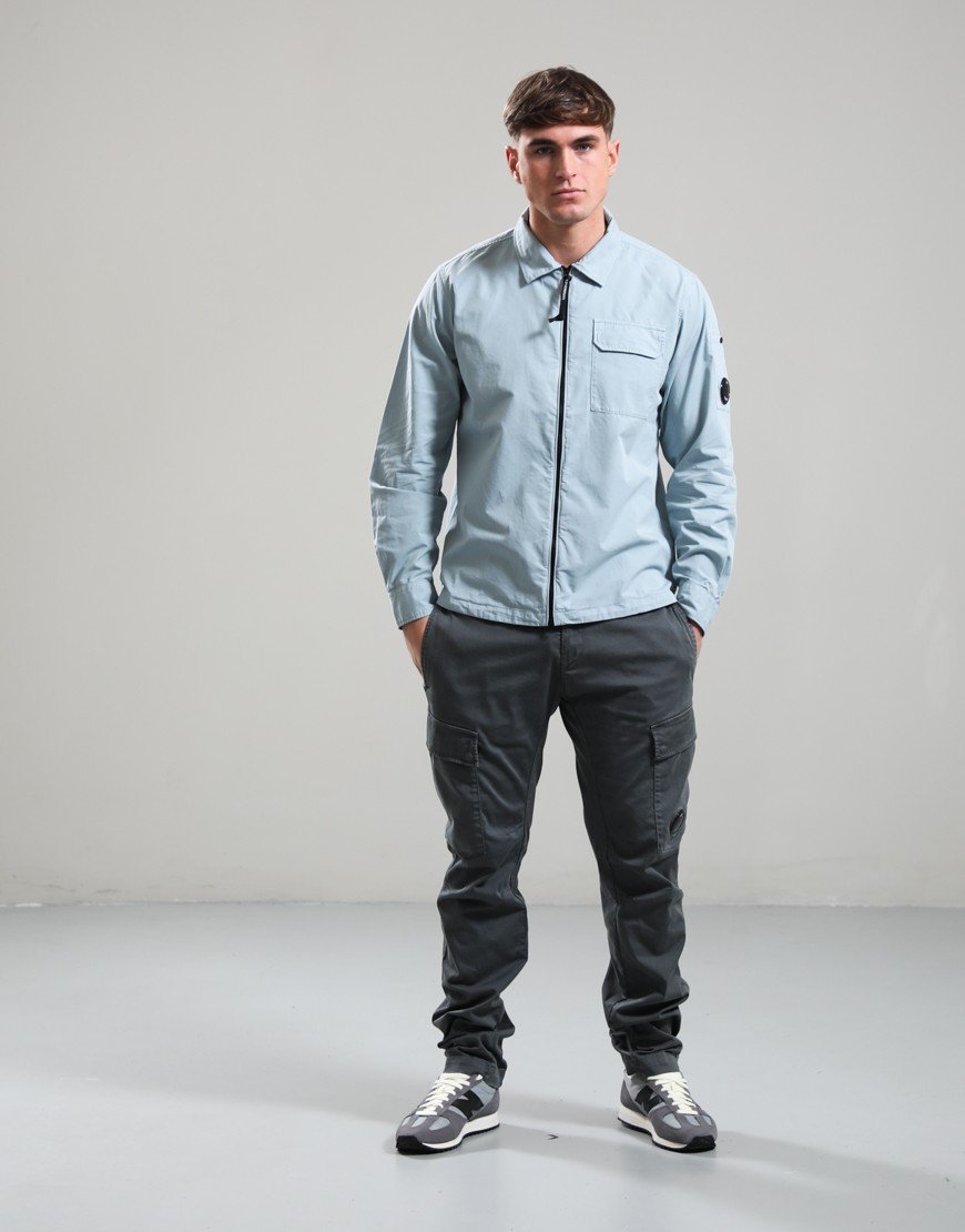 C.P. Company Organic Gabardine Zipped Lens Overshirt Silver Blue
