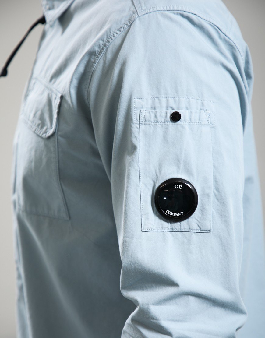 C.P. Company Organic Gabardine Zipped Lens Overshirt Silver Blue