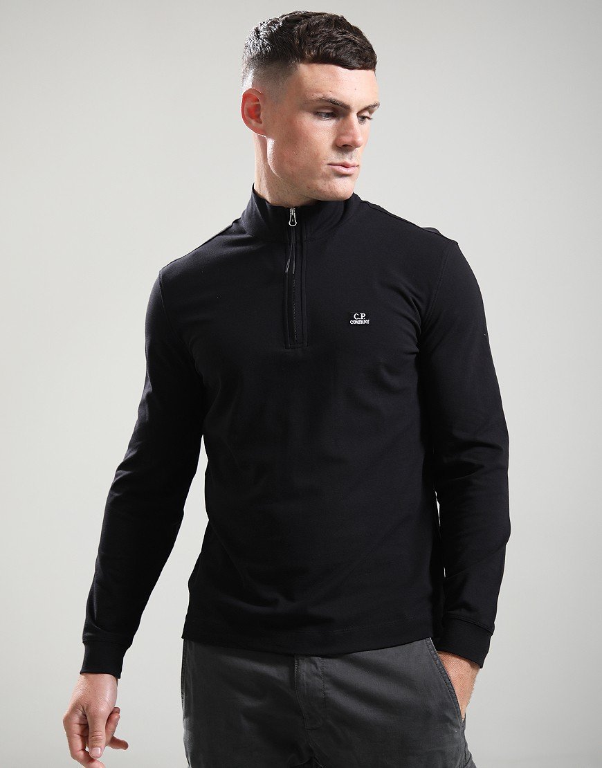 C.P. Company Long Sleeve Piquet Polo Shirt Black