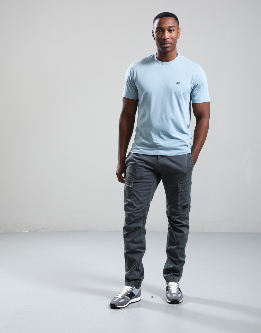 C.P. Company 30/1 Jersey Logo Patch T-Shirt Silver Blue