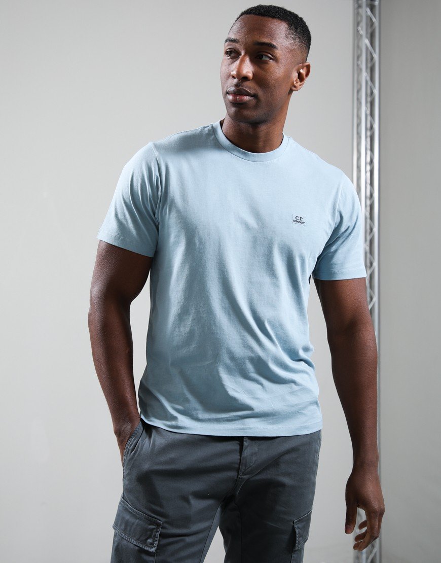 C.P. Company 30/1 Jersey Logo Patch T-Shirt Silver Blue