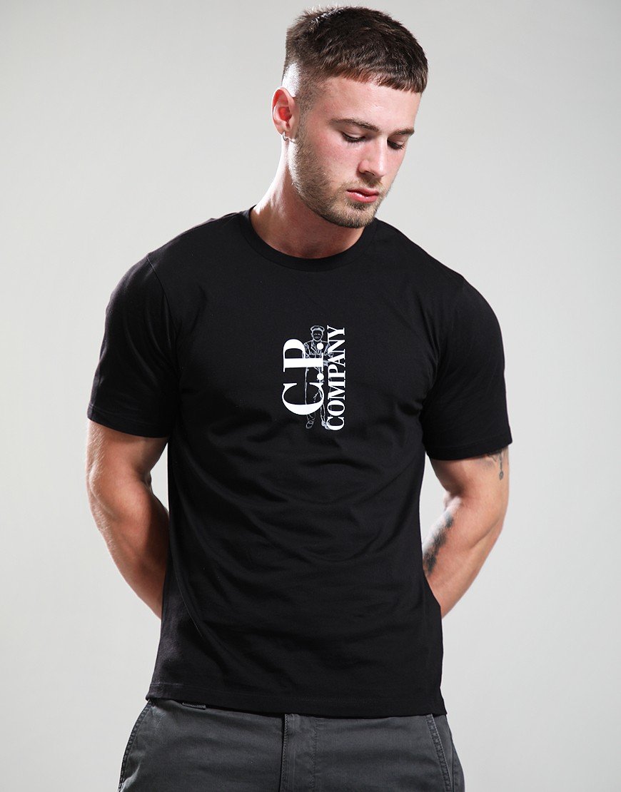 C.P. Company 30/1 Jersey Vertical Logo T-Shirt Black