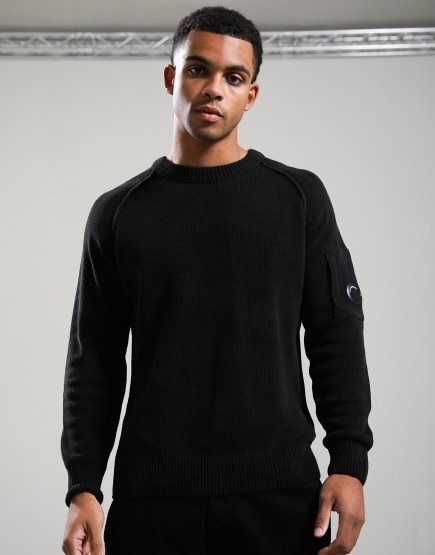 C.P. Company Chenille Cotton Lens Crew Neck Knit Black