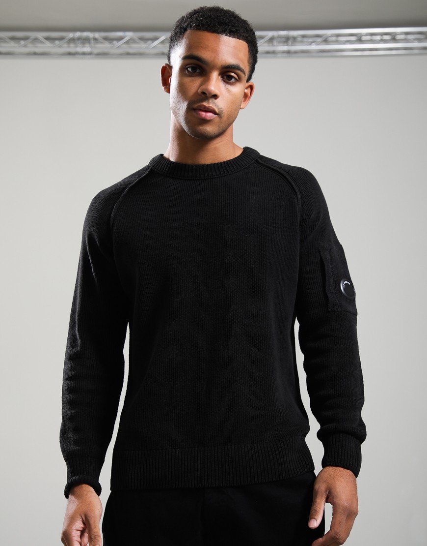 C.P. Company Chenille Cotton Lens Crew Neck Knit Black