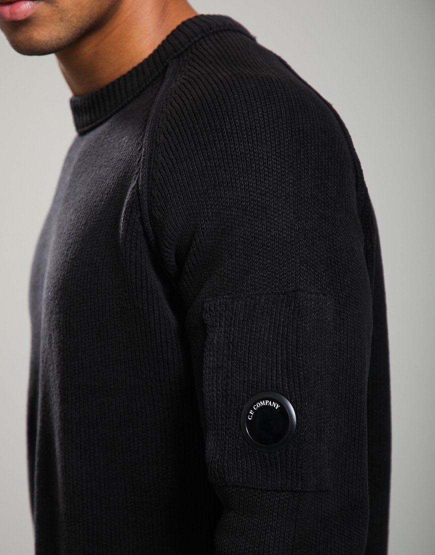 C.P. Company Chenille Cotton Lens Crew Neck Knit Black