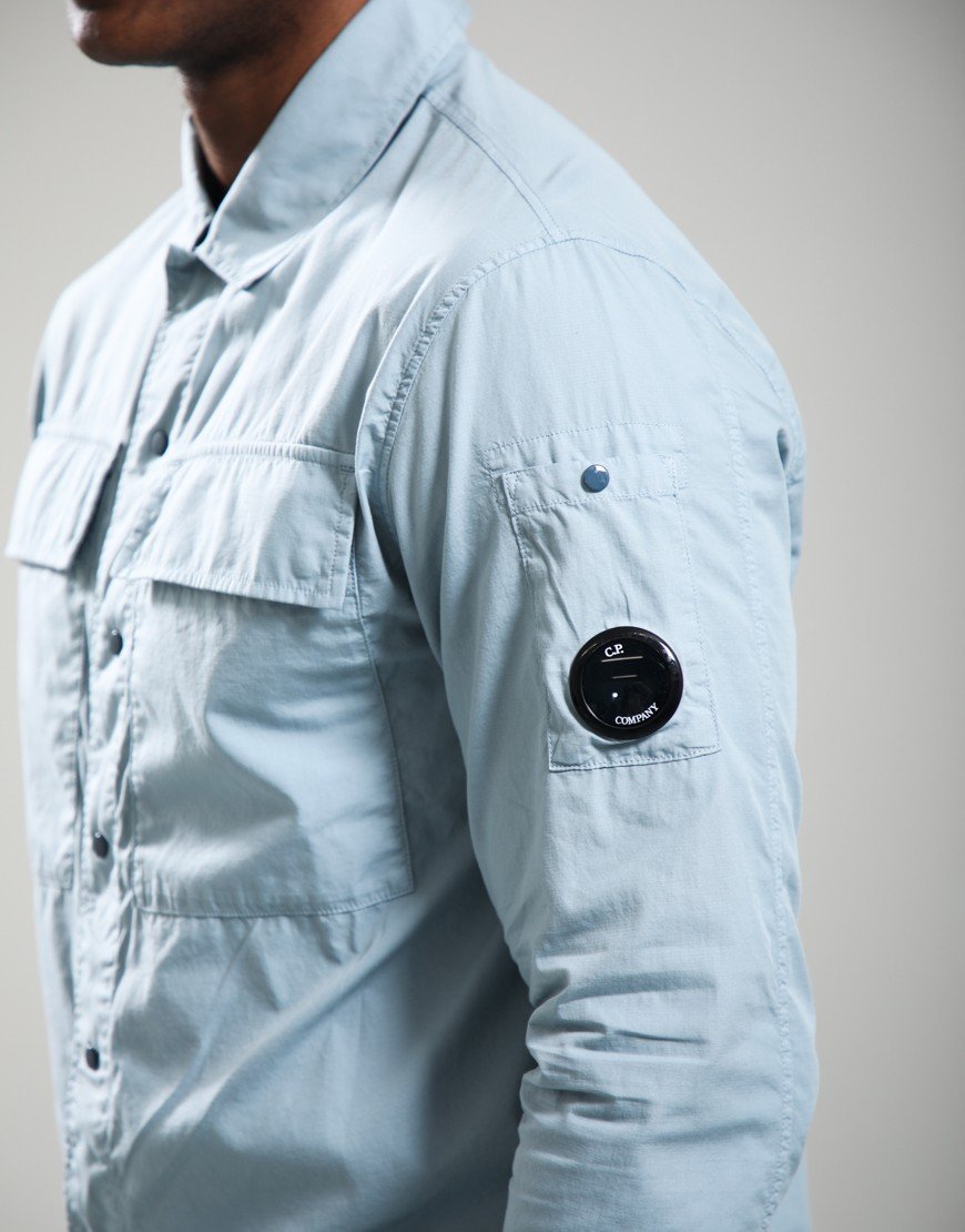 C.P. Company Cotton Rip-Stop Button Lens Overshirt Silver Blue