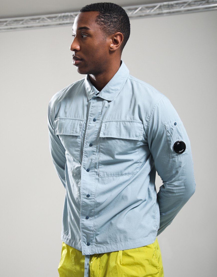 C.P. Company Cotton Rip-Stop Button Lens Overshirt Silver Blue