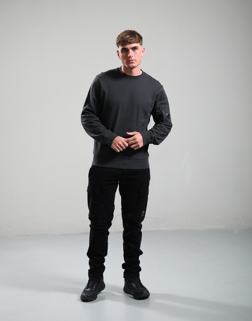 C.P. Company Diagonal Raised Fleece Crew Neck Lens Sweatshirt Raven