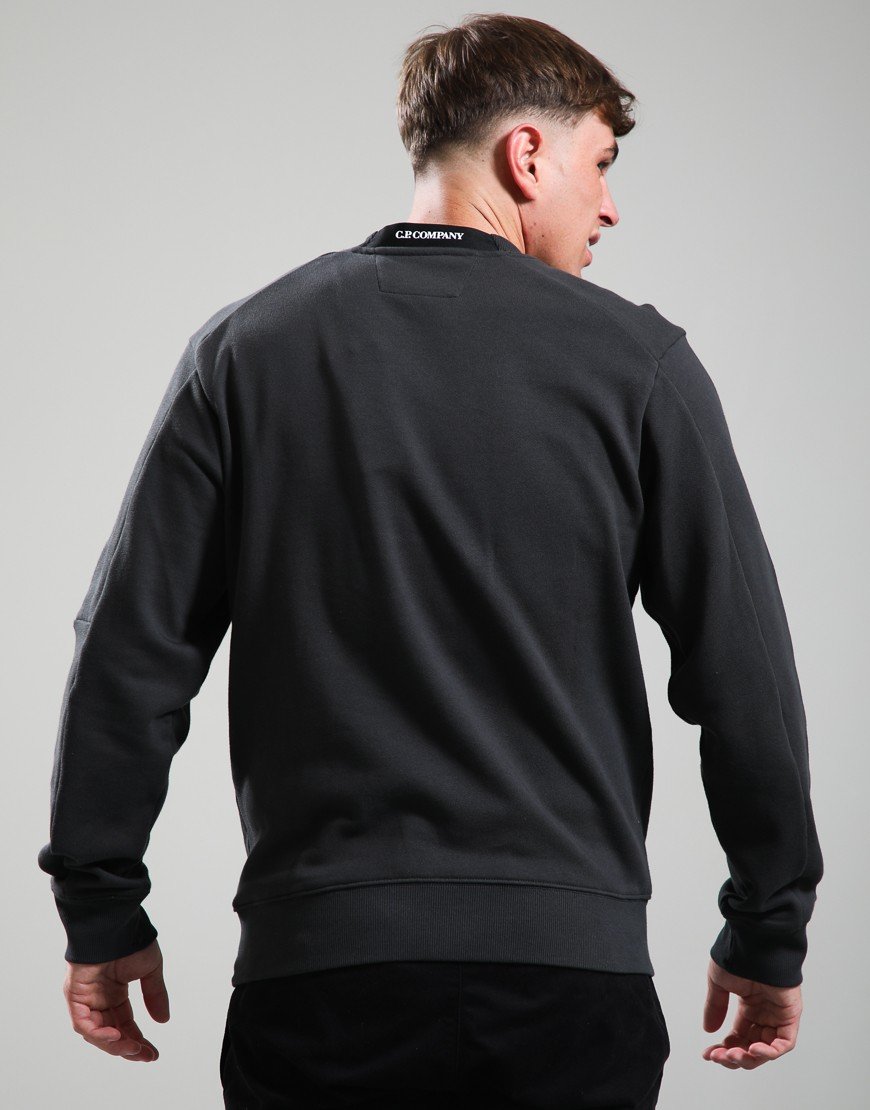 C.P. Company Diagonal Raised Fleece Crew Neck Lens Sweatshirt Raven