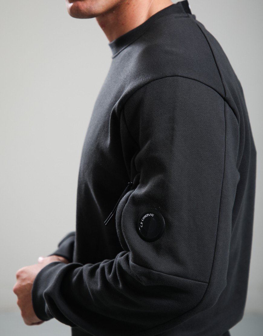 C.P. Company Diagonal Raised Fleece Crew Neck Lens Sweatshirt Raven
