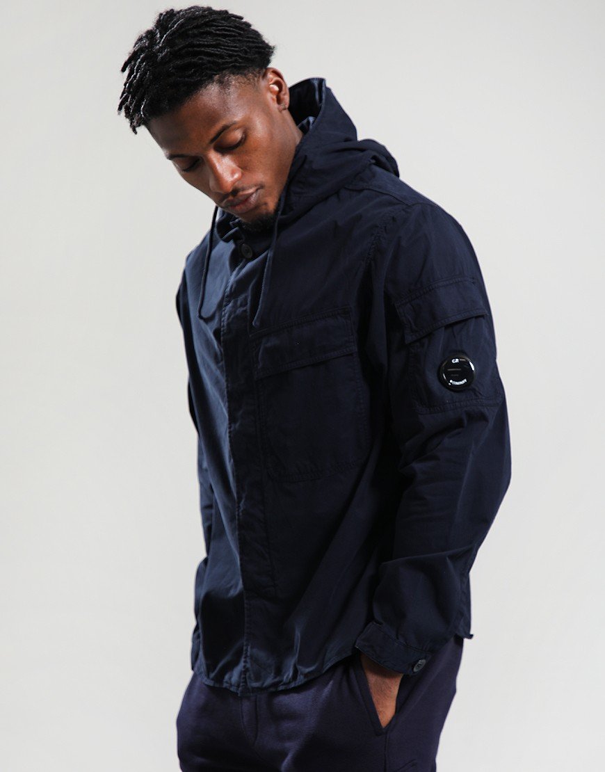 C.P. Company Organic Gabardine Hooded Zipped Overshirt Total Eclipse