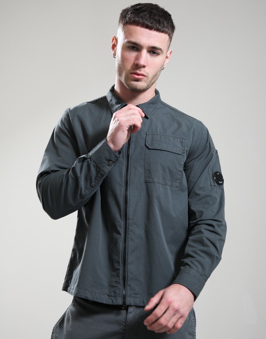 C.P. Company Organic Gabardine Zipped Lens Overshirt Gunmetal