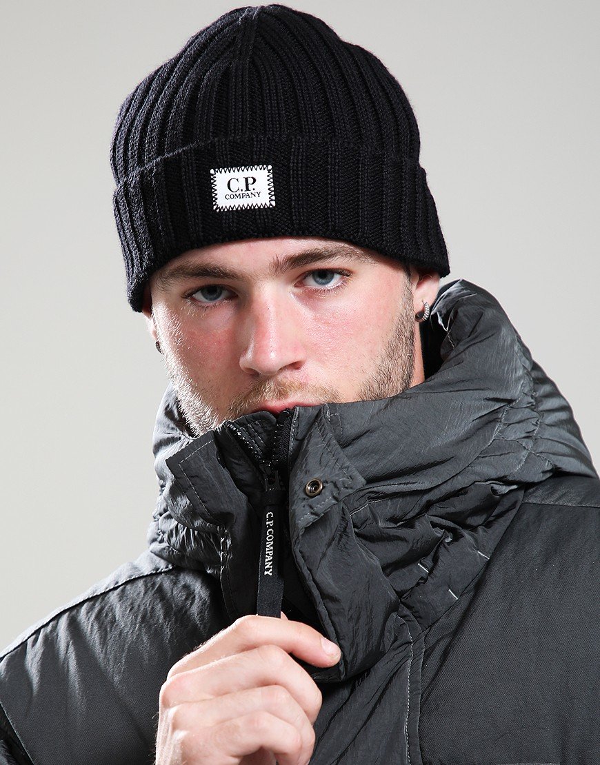 C.P. Company Merino Wool Beanie Hat Black