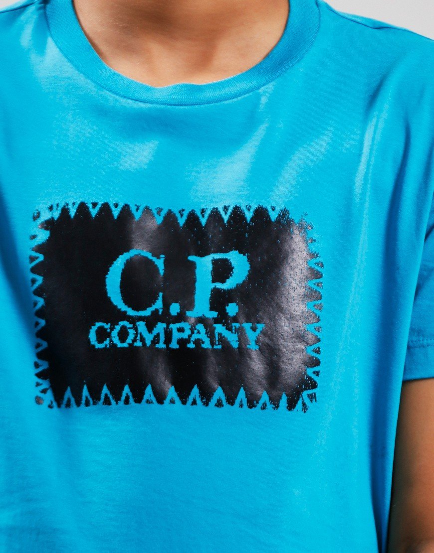 C.P. Company Kids 30/1 Patch Logo T-Shirt Tile Blue