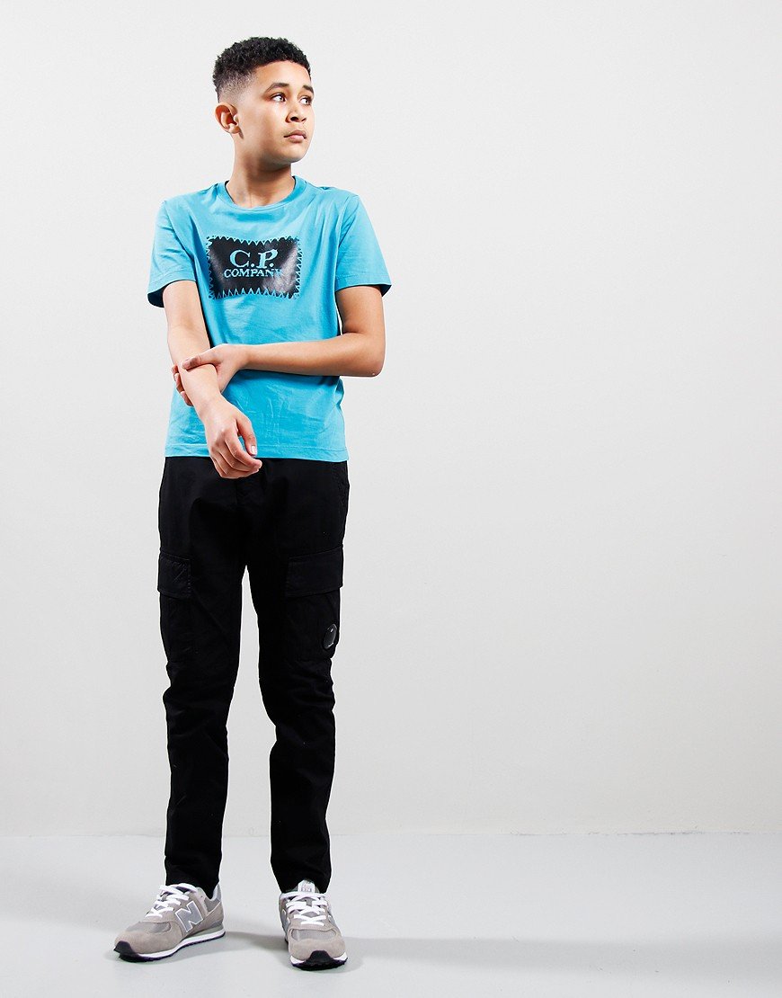 C.P. Company Kids 30/1 Patch Logo T-Shirt Tile Blue