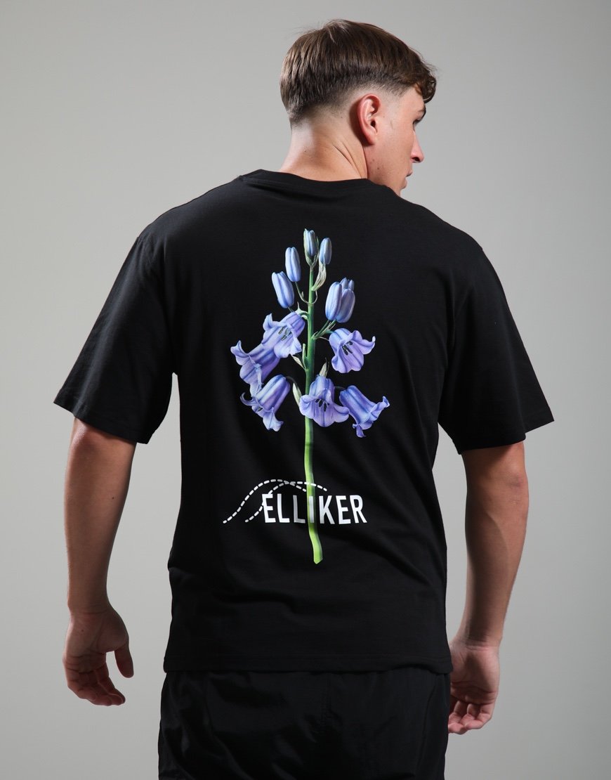 Elliker Rill Bluebell Print Short Sleeve T-Shirt Black