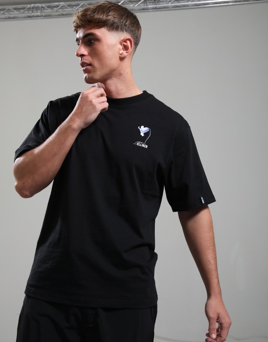Elliker Rill Bluebell Print Short Sleeve T-Shirt Black