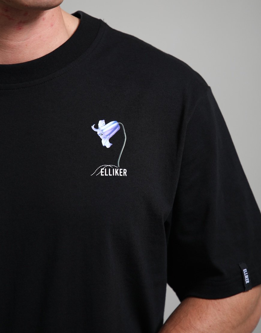 Elliker Rill Bluebell Print Short Sleeve T-Shirt Black