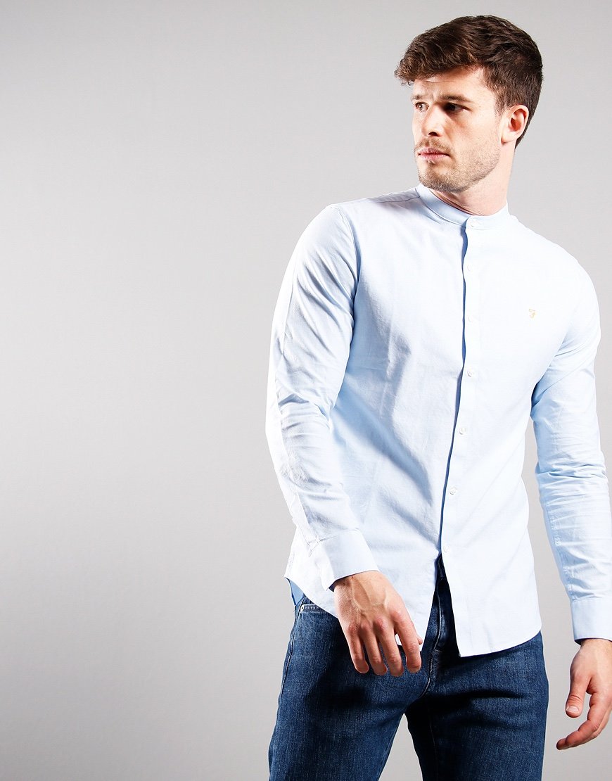 Farah Brewer Slim Grandad Shirt Sky 