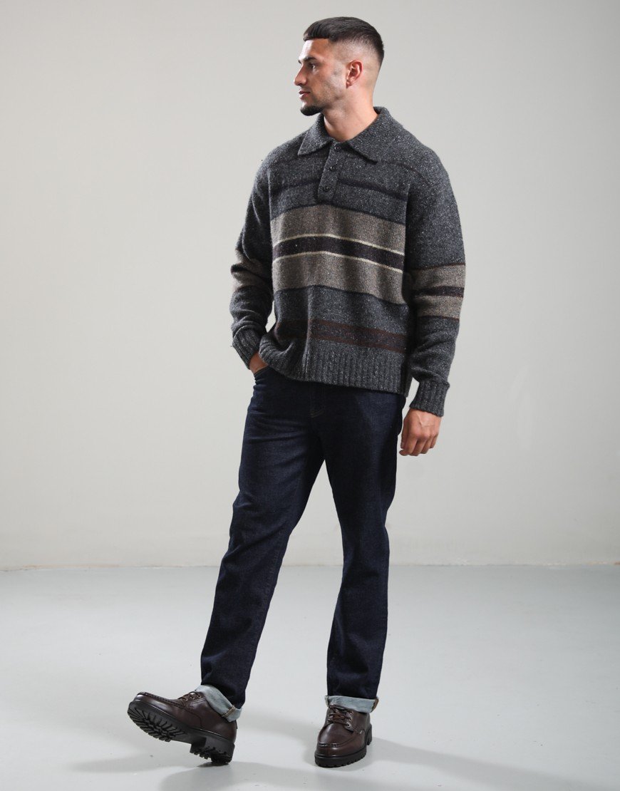 Forét Dawn Stripe Knit Polo Grey Melange