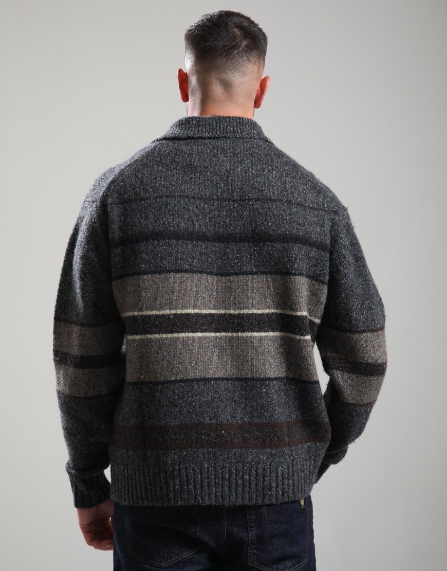 Forét Dawn Stripe Knit Polo Grey Melange